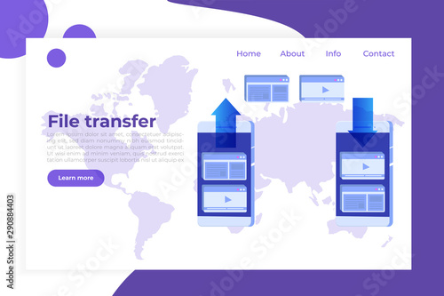 File transfer on smart phone  concept.  Could representing syncing. Vector illustration