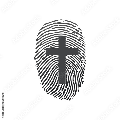Thumb Prints or fingerprint with cross showing christian identity. vector illustration isolated on white background.
