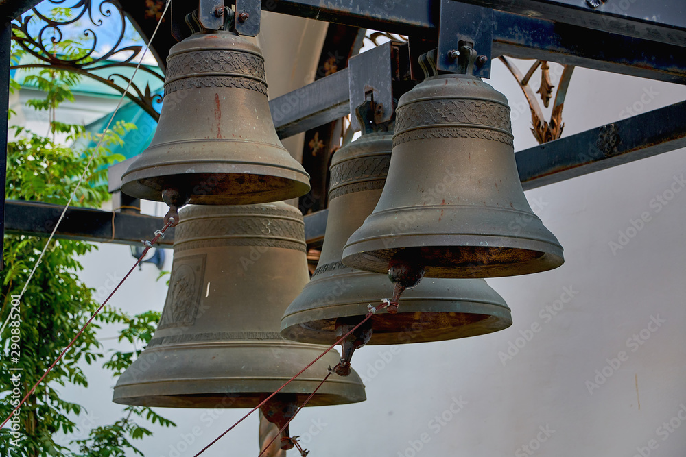 Church bells. Vintage bells in an orthodox monastery close-up.