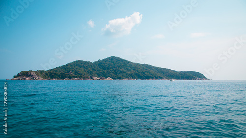 Similan Islands, Andaman Sea, Thailand, National park, beautiful blue sea. White boats with tourists.