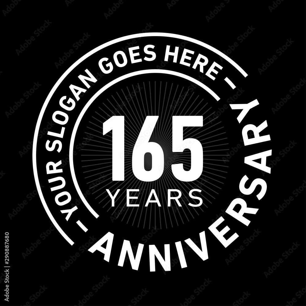 165 years anniversary logo template. One hundred and sixty-five years celebrating logotype. Black and white vector and illustration.