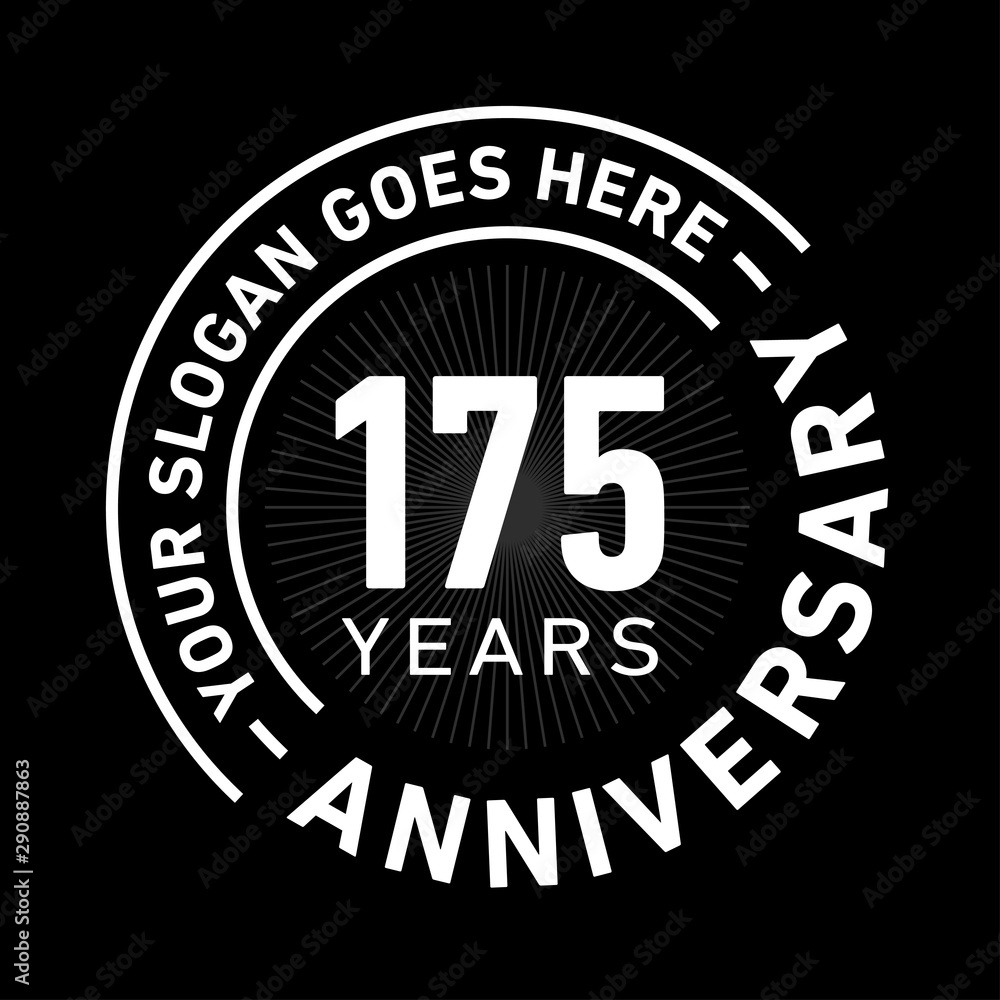 175 years anniversary logo template. One hundred and seventy-five years celebrating logotype. Black and white vector and illustration.