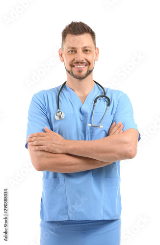 Male nurse with stethoscope...