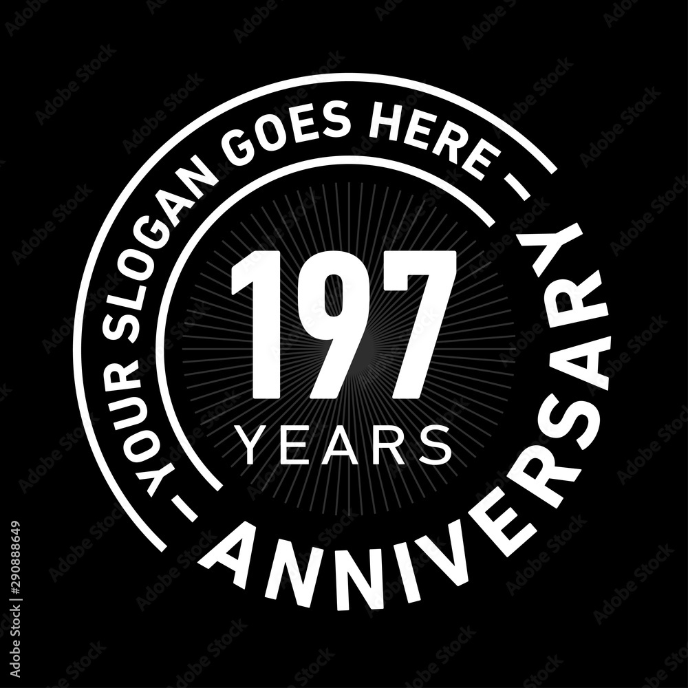 197 years anniversary logo template. One hundred and ninety-seven years celebrating logotype. Black and white vector and illustration.