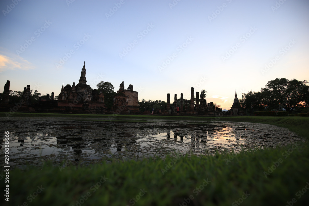 Ancient temple historical national park at Sukhothai, Thailand in 2018. Unesco world heritage for historical old place