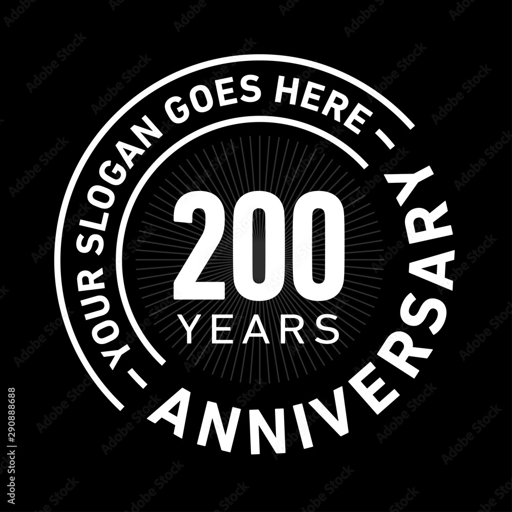 200 years anniversary logo template. Two hundred years celebrating logotype. Black and white vector and illustration.