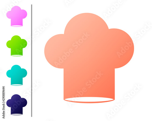 Coral Chef hat icon isolated on white background. Cooking symbol. Cooks hat. Set color icons. Vector Illustration
