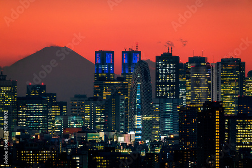 Tokyo city view and Mountain Fuji in Japan. Tokyo cityscape twilight.