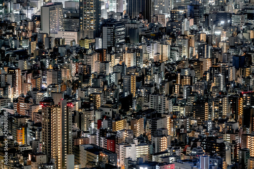 Aerial view of Tokyo city at night. Downtown city light.