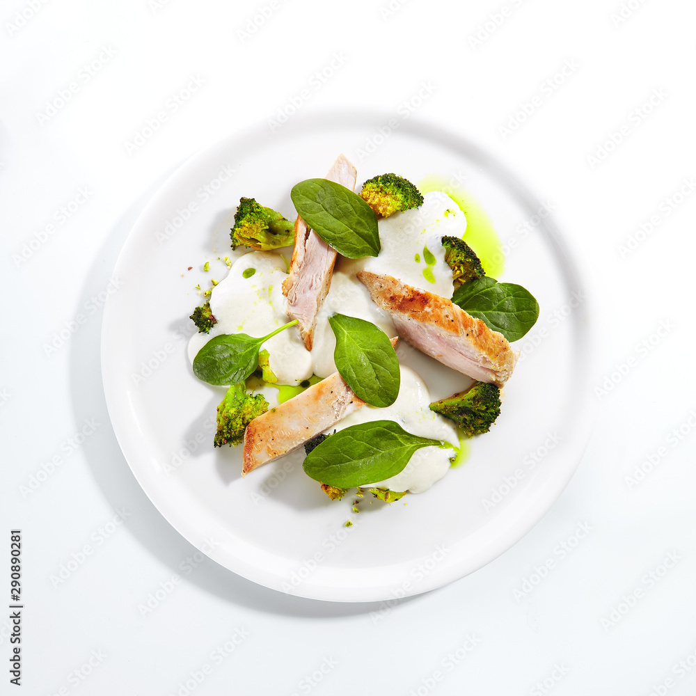 Turkey Fillet with Baked Cabbage Broccoli and Cheese Espuma Turkey Fillet with Baked Cabbage Broccoli and Cheese Espuma