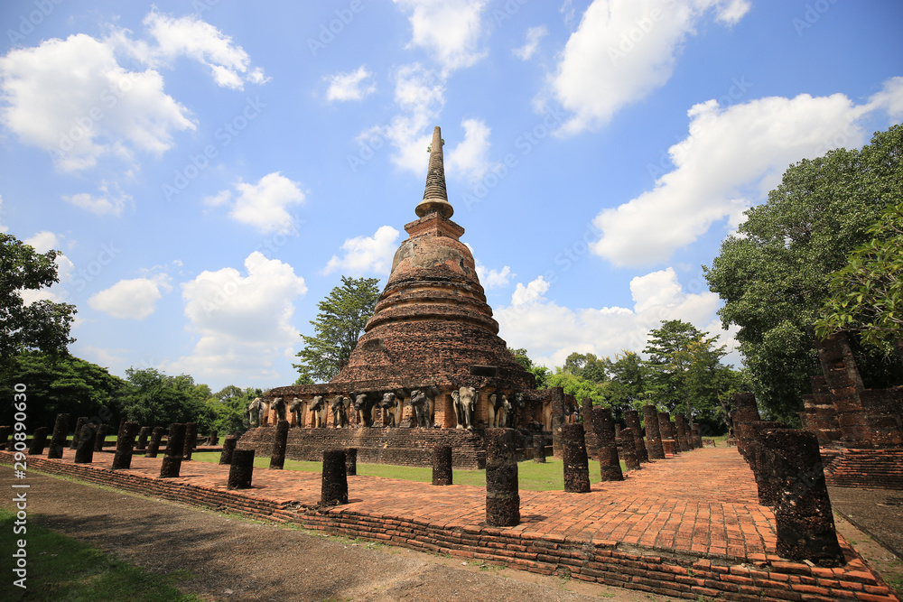 Ancient temple historical national park at Sukhothai, Thailand in 2018. Unesco world heritage for historical old place Ancient temple historical national park at Sukhothai, Thailand in 2018. Unesco world heritage for historical old place
