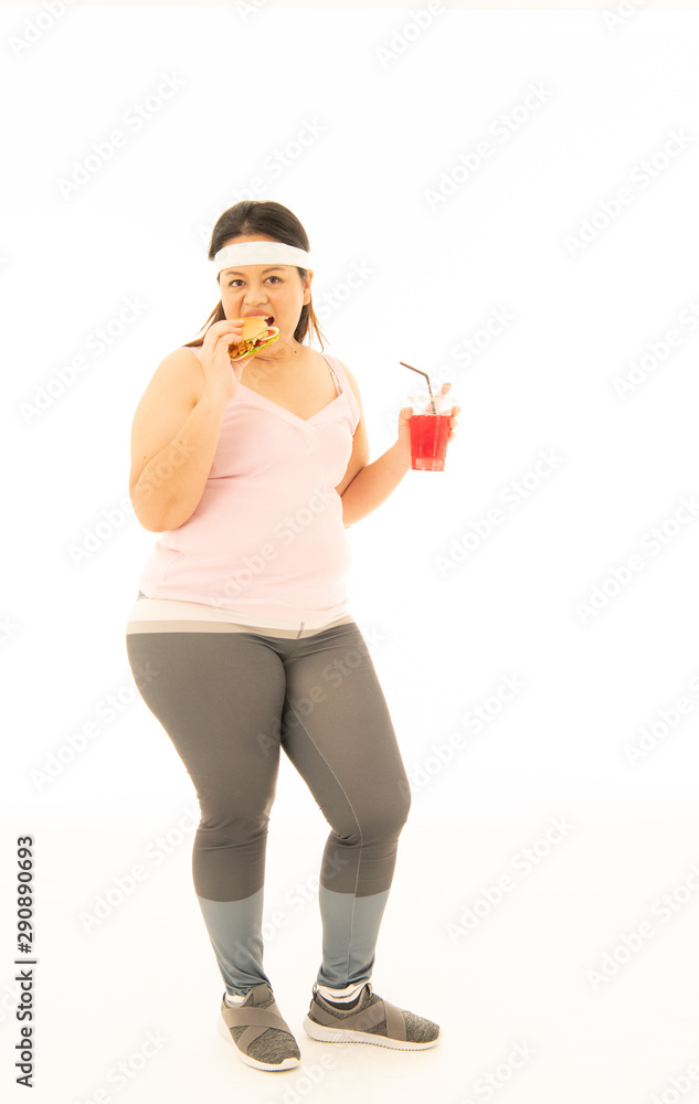 Asian obese women are overweight. With various emotions for herself, eating and exercise Asian obese women are overweight. With various emotions for herself, eating and exercise