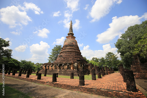 Ancient temple historical national park at Sukhothai  Thailand in 2018. Unesco world heritage for historical old place