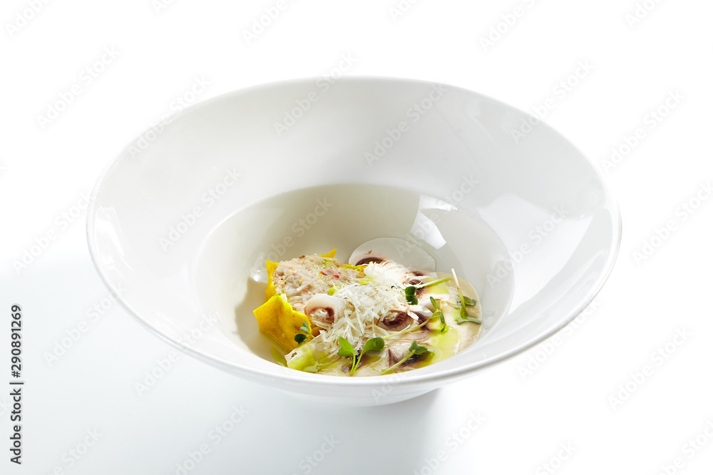Crab Meat Ravioli and Porcini Mushroom Espuma Crab Meat Ravioli and Porcini Mushroom Espuma