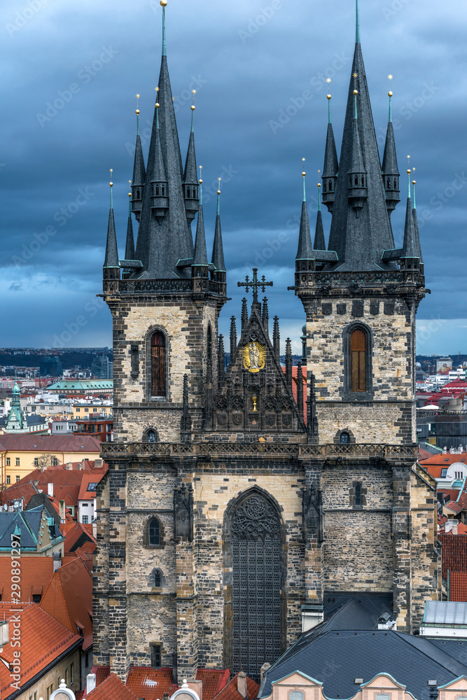 Fototapeta premium Fragmental view on the church of Our Lady before Tyn, Prague