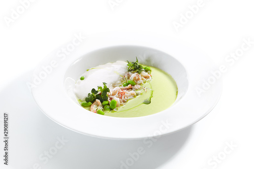 Green Pea Soup with Crab and Coconut Espuma