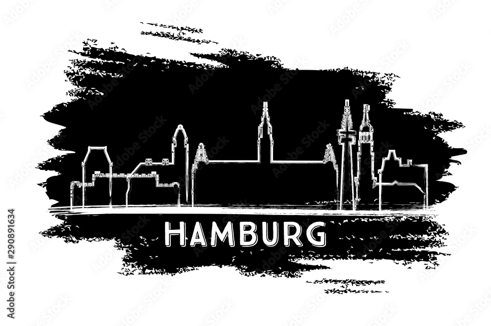Hamburg Germany City Skyline Silhouette. Hand Drawn Sketch.