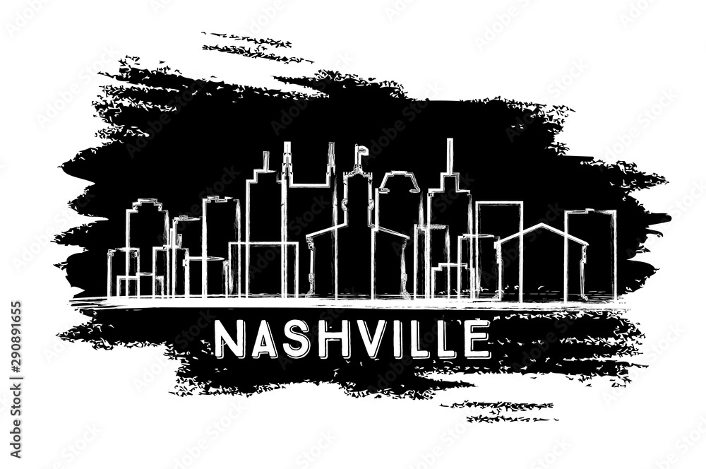 Fototapeta premium Nashville Tennessee City Skyline Silhouette. Hand Drawn Sketch.