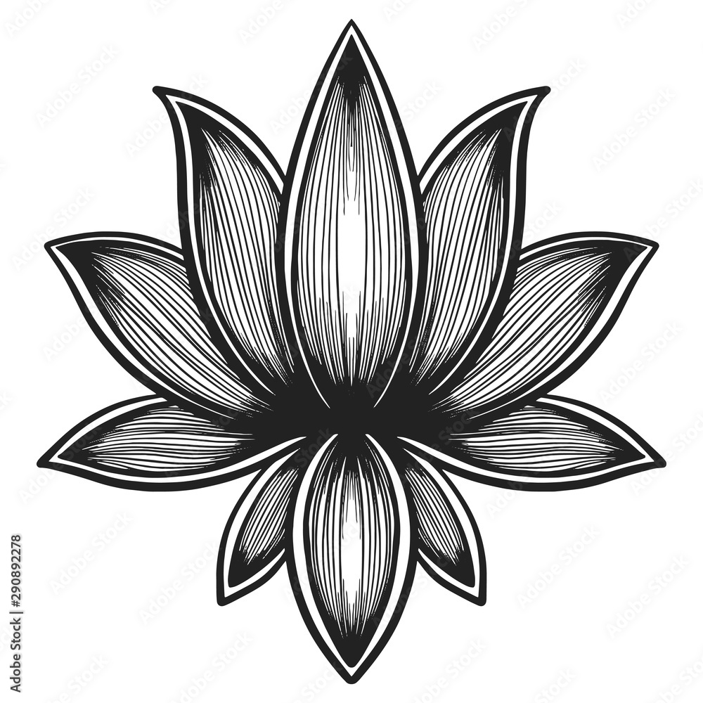 Fototapeta premium Filigree lotus flower, black vector, hand drawn