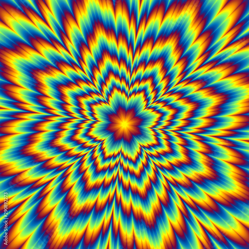 Pulsing fiery flower. Optical illusion of movement.