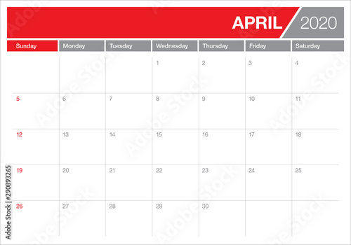 April 2020 desk calendar vector illustration