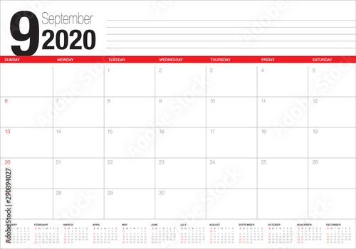 September 2020 desk calendar vector illustration