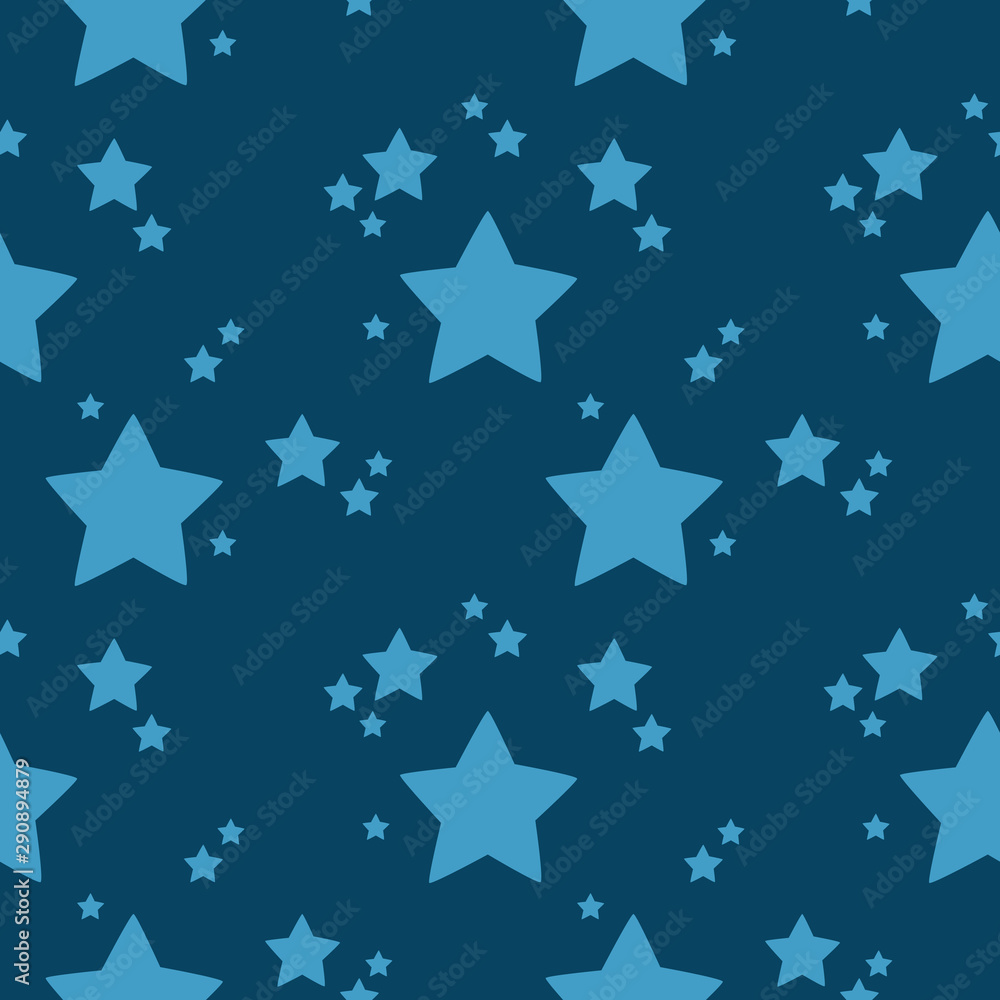 Fototapeta premium Christmas pattern with blue stars. Computer graphics. Background for gifts, textiles, packaging, notebooks, paper.