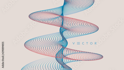 Sound waves. Big data visualization. Array with dynamic particles. Abstract grid design. 3d vector illustration for science or technology.