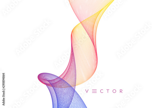 Color smoke flowing on white background. Abstract digital art. 3d vector illustration with dynamic particles.