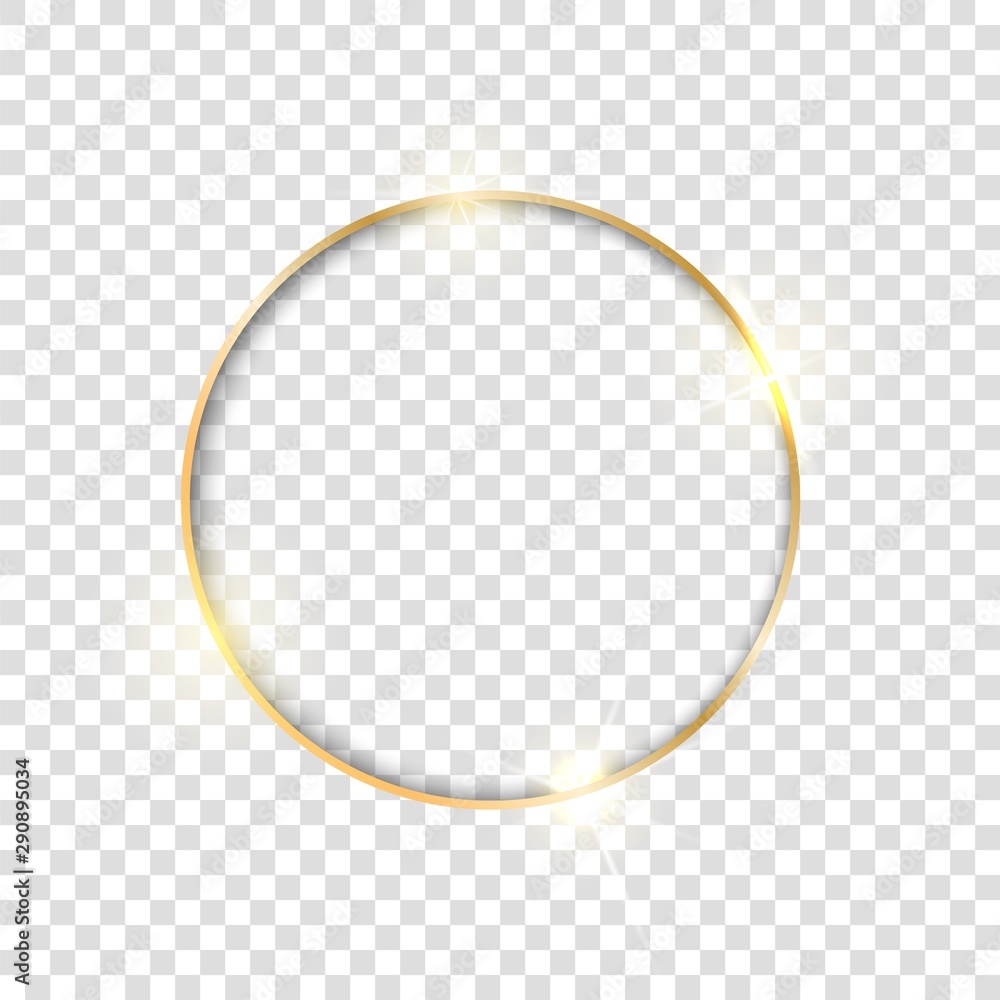 Gold circle frame. Golden luxury glow line round border. Gold shiny glowing vintage frame with
