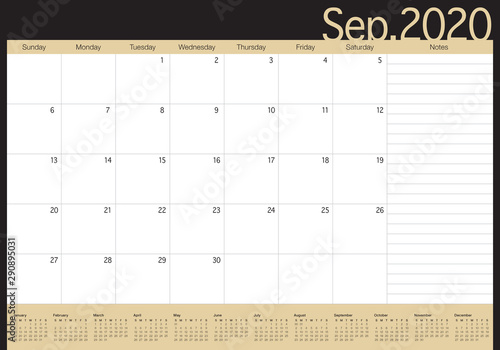 September 2020 desk calendar vector illustration