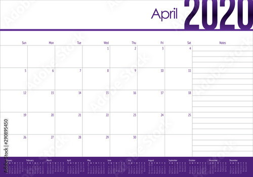 April 2020 desk calendar vector illustration