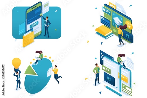 Set of isometric concepts Fast payment, online education, learning system, chart for research. For Concept for web design