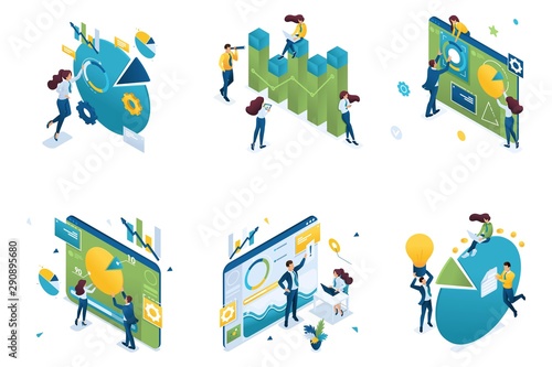 Set of isometric concepts on the theme data analysis and chart for research. For Landing page concepts and web design