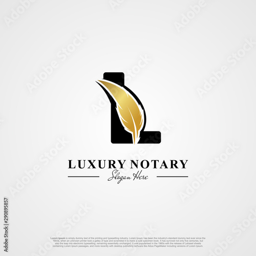 Letter L Initial logo with Feather Luxury gold.