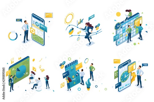 Set of isometric concepts on the topic of time management and planning. For Landing page concepts and web design
