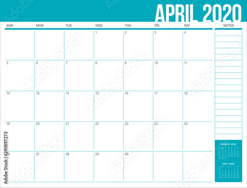 April 2020 desk calendar vector illustration