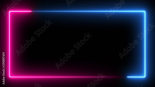 Computer generated color animation. 3D rendering neon frame of blue and pink colors on a black background photo