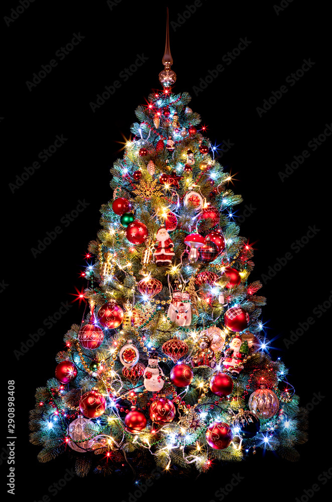Beautiful Christmas tree on a black background. new year concept - obrazy, fototapety, plakaty 