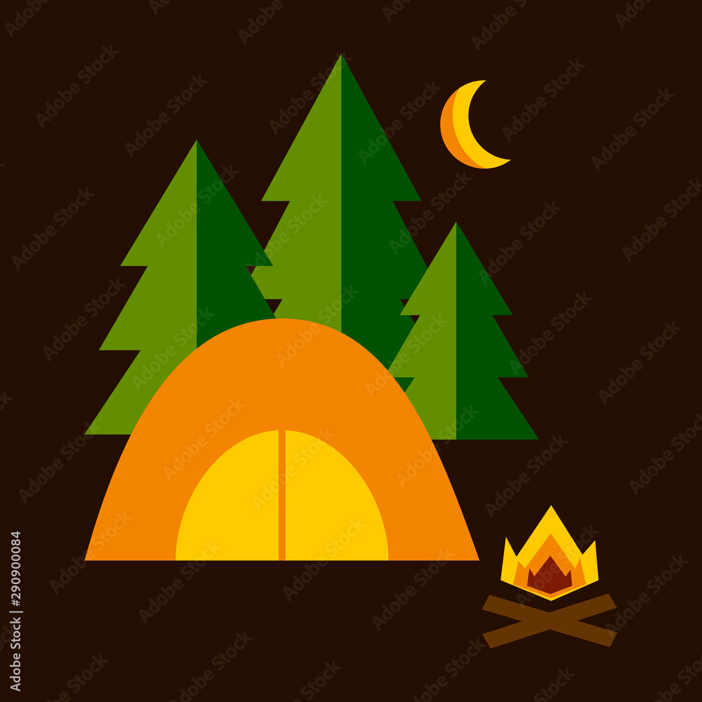 Camp in forest flat design vector illustration Camp in forest flat design vector illustration
