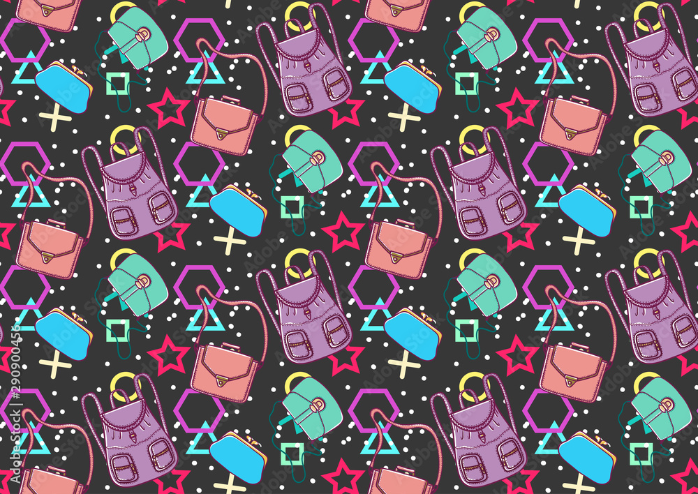 seamless pattern with bags, purse and backpacks seamless pattern with bags, purse and backpacks