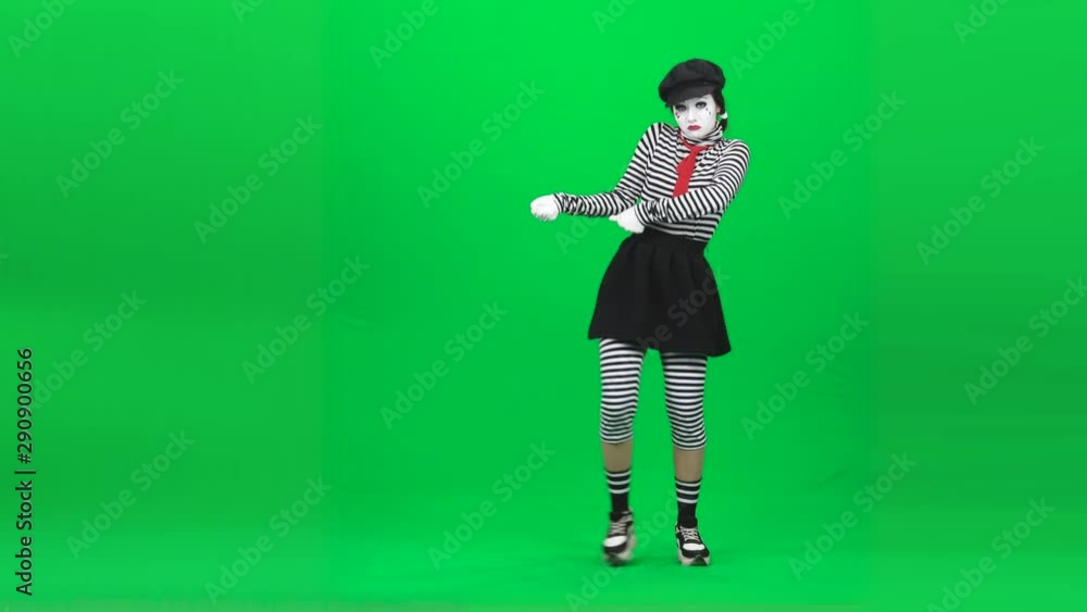 Mime hardly pulling rope, smiling, showing thumb up. Chroma key. Mime hardly pulling rope, smiling, showing thumb up. Chroma key.