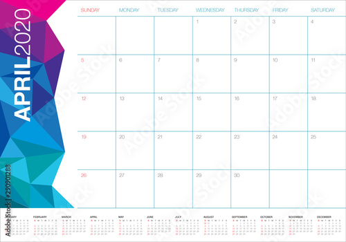 April 2020 desk calendar vector illustration