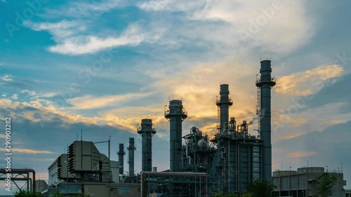 Time-Lapse Industrial power plant. Oil refinery and Oil industry at Twilight.