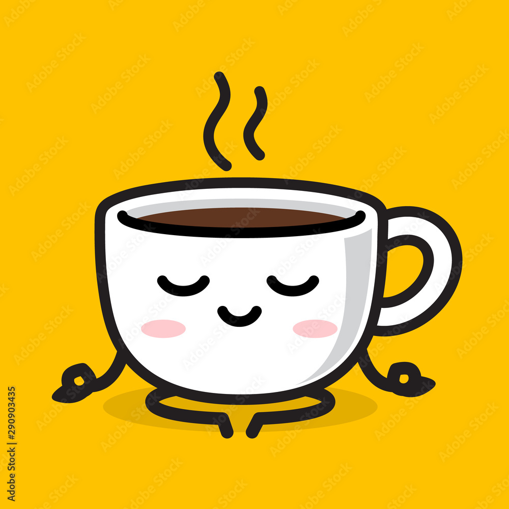 Kawaii coffee cup character in meditate pose vector de Stock | Adobe Stock