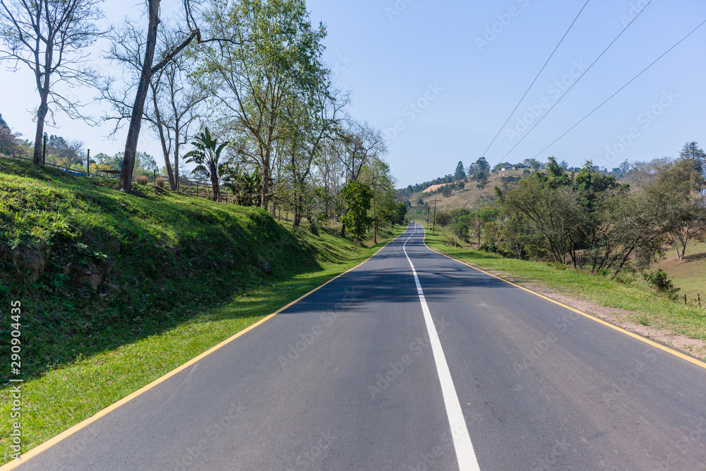 Scenic New Road Route Middle Deminishing Perspective Farming Valley Summer Landscape