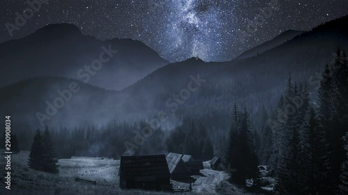 Milky way over Chocholowska valley at night, Tatra Mountains, Poland