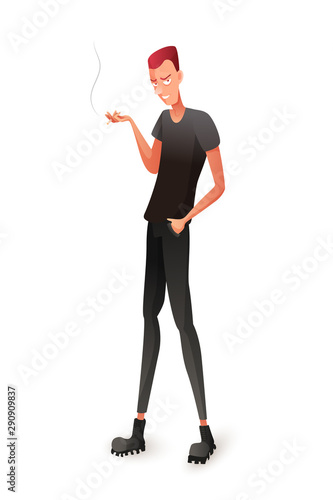 Young man smoking flat vector illustration