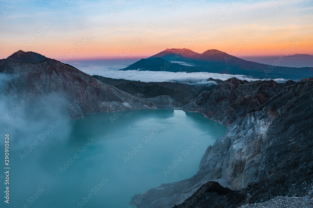 Aerial view of vulcano Ijen, early in the morning