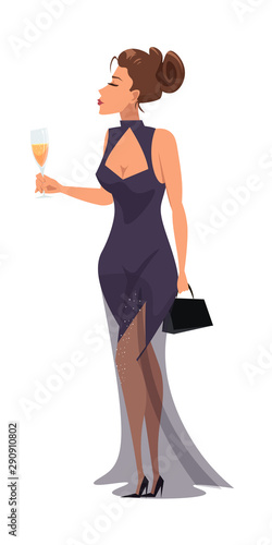 Woman in festive dress flat vector characters